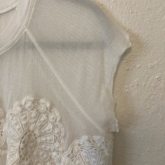 Meadow Rue White Cropped Crochet Mesh Top S - Picture 5 of 8